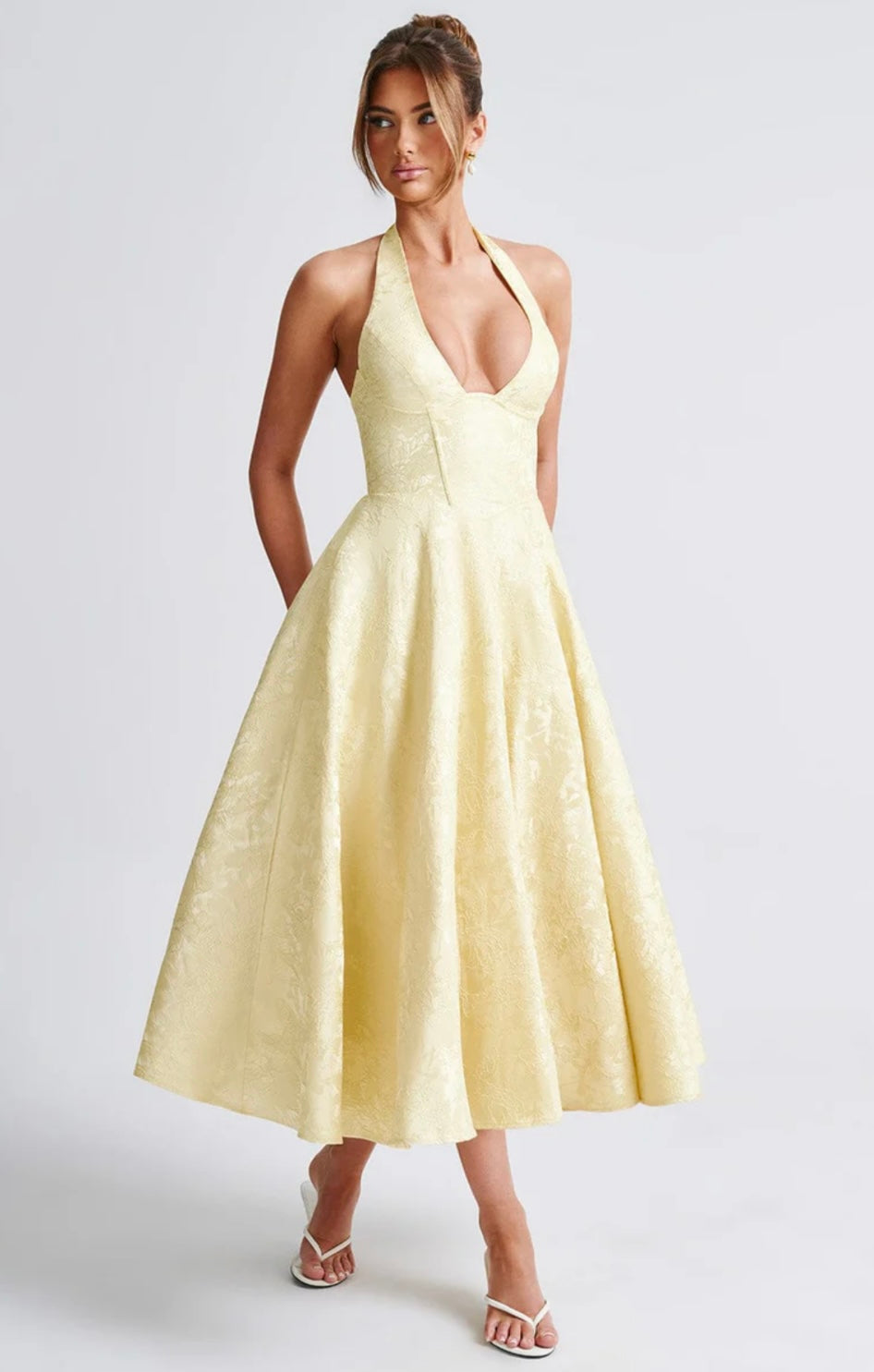 Floriane | Women's Underwired Halter Tulle Jacquard Midi Dress