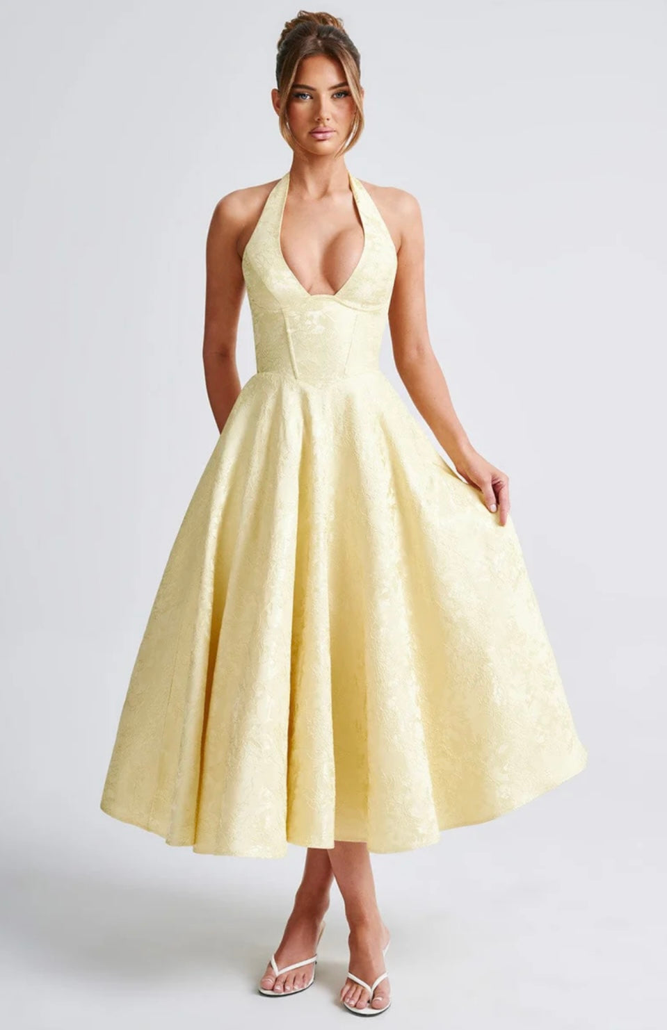Floriane | Women's Underwired Halter Tulle Jacquard Midi Dress