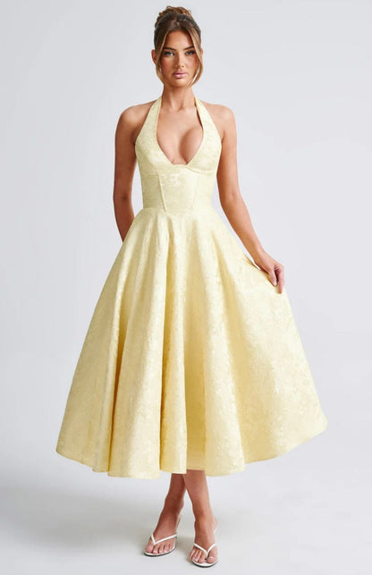 Floriane | Women's Underwired Halter Tulle Jacquard Midi Dress