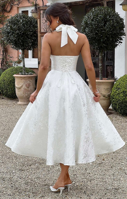 Floriane | Women's Underwired Halter Tulle Jacquard Midi Dress