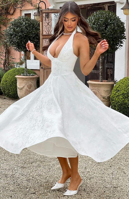 Floriane | Women's Underwired Halter Tulle Jacquard Midi Dress
