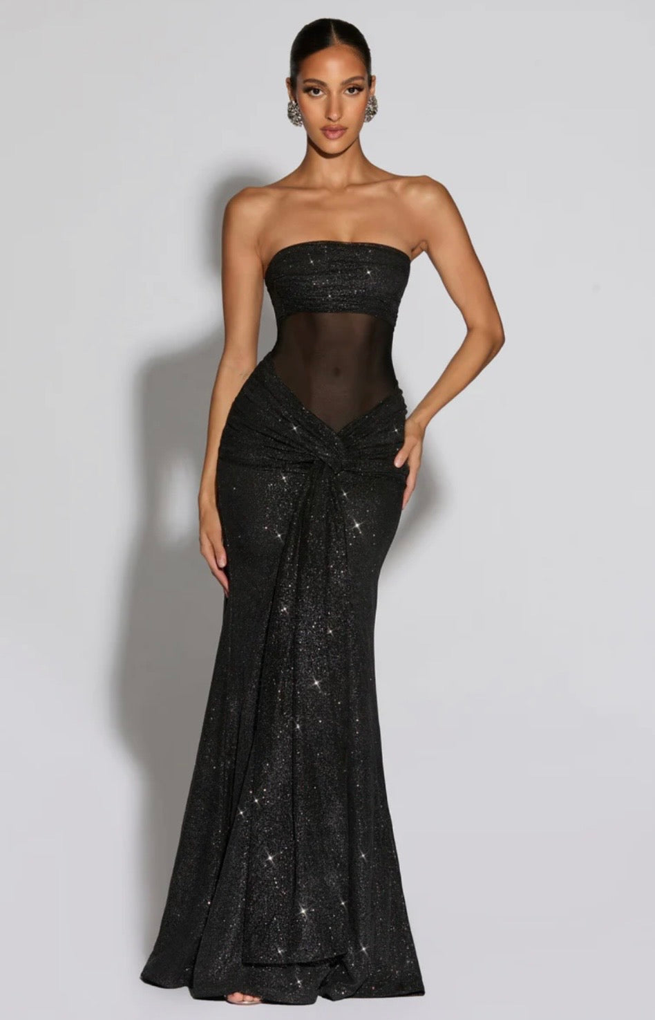 Giselle | Women's Glitter Mesh Sculpted Maxi Dress