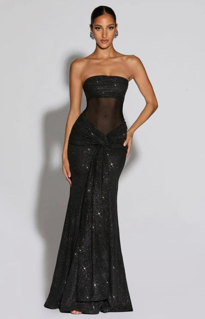Giselle | Women's Glittering Mesh Sculpted Maxi Dress