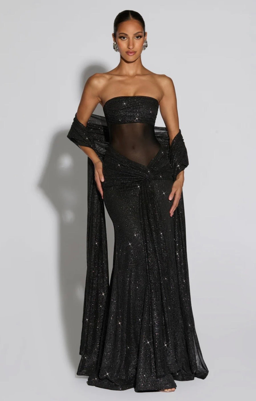 Giselle | Women's Glitter Mesh Sculpted Maxi Dress