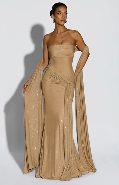 Giselle | Women's Glittering Mesh Sculpted Maxi Dress