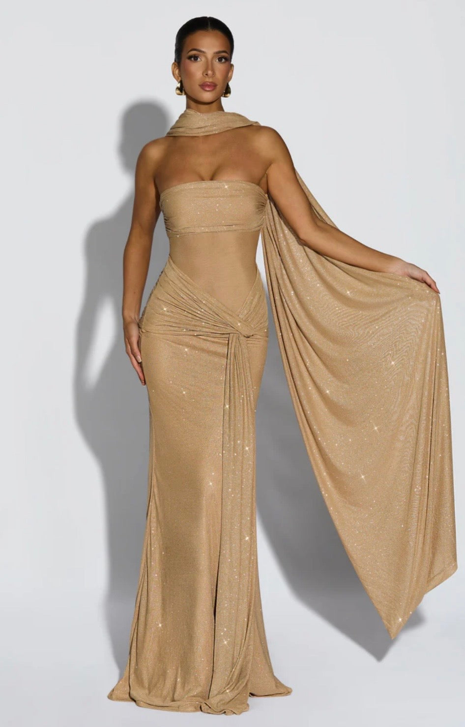 Giselle | Women's Glittering Mesh Sculpted Maxi Dress