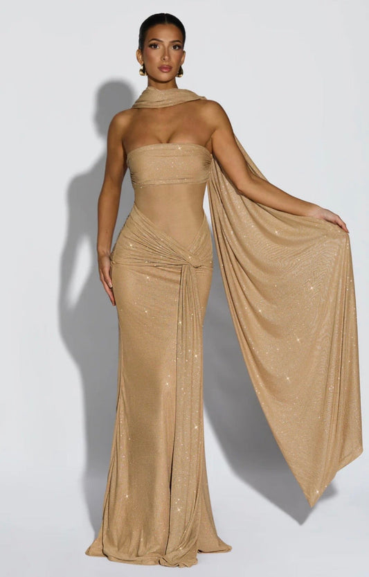 Giselle | Women's Glittering Mesh Sculpted Maxi Dress
