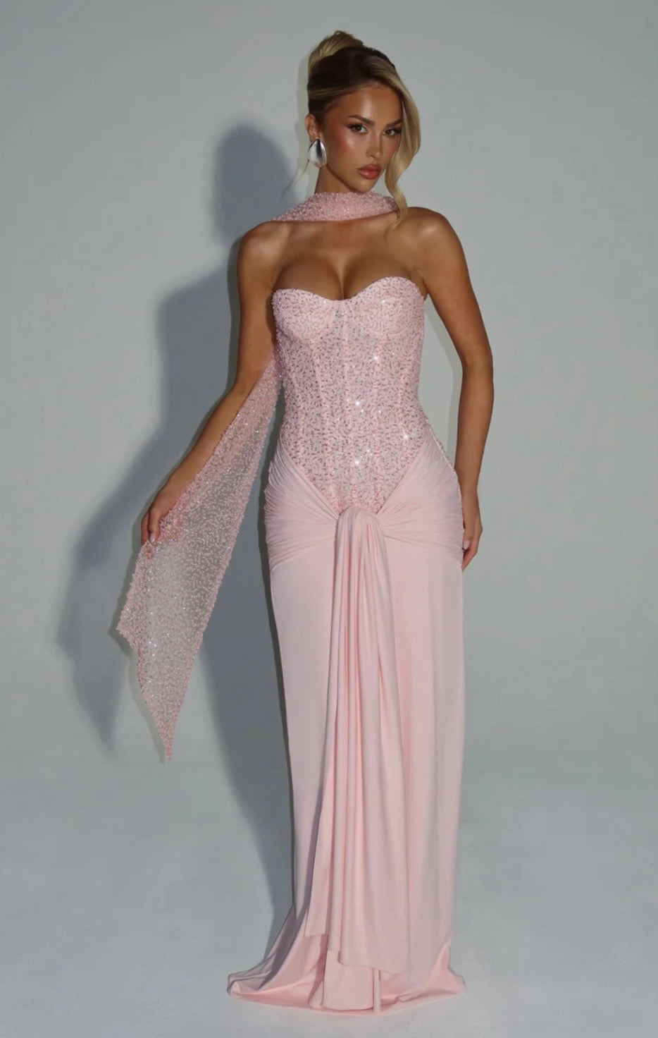 Esmeralda | Women's Embellished Mesh Dropped-Waist Maxi Gown