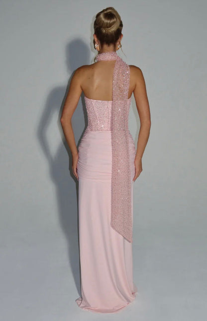 Esmeralda | Women's Embellished Mesh Dropped-Waist Maxi Gown