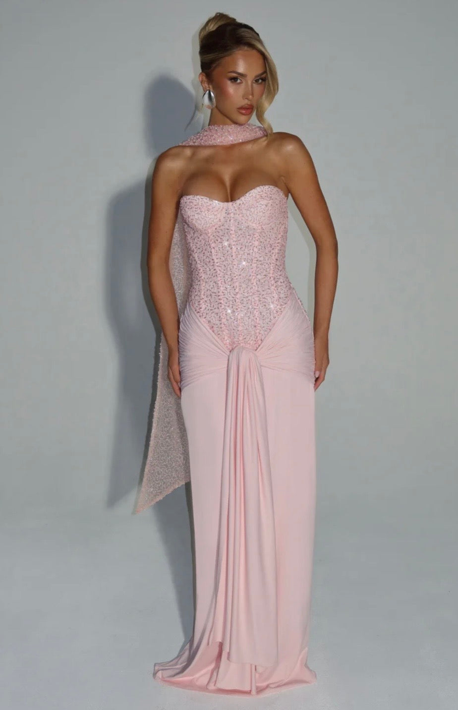 Esmeralda | Women's Embellished Mesh Dropped-Waist Maxi Gown