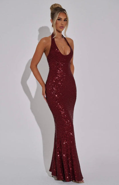 Estara | Women's Embellished Halter Fishtail Maxi Gown