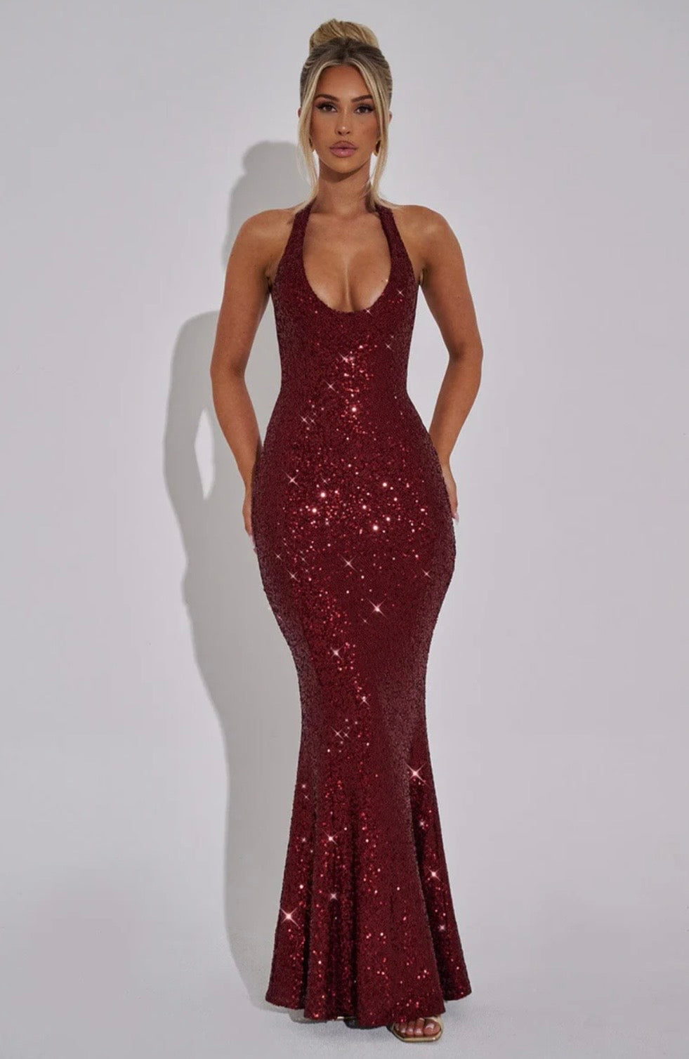 Estara | Women's Embellished Halter Fishtail Maxi Gown