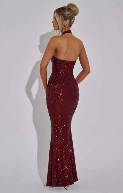 Estara | Women's Embellished Halter Fishtail Maxi Gown