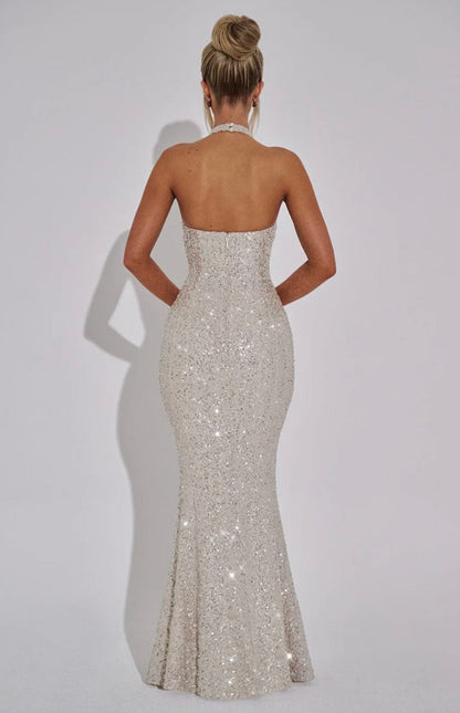 Estara | Women's Embellished Halter Fishtail Maxi Gown