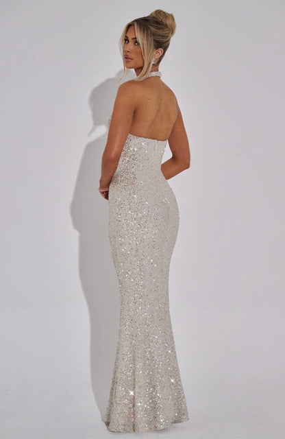 Estara | Women's Embellished Halter Fishtail Maxi Gown