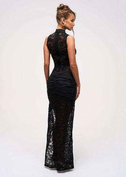 Kimmy | Women's Sheer Black Lace Sculpting Maxi Gown