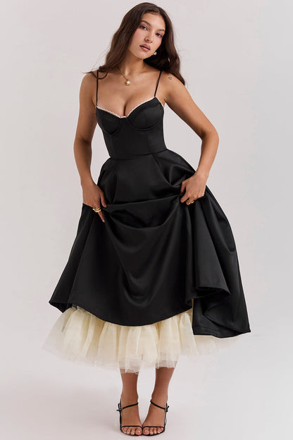 Daisy | Women's Structured Corset Satin Midi Dress
