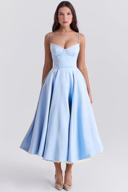 Daisy | Women's Structured Corset Satin Midi Dress