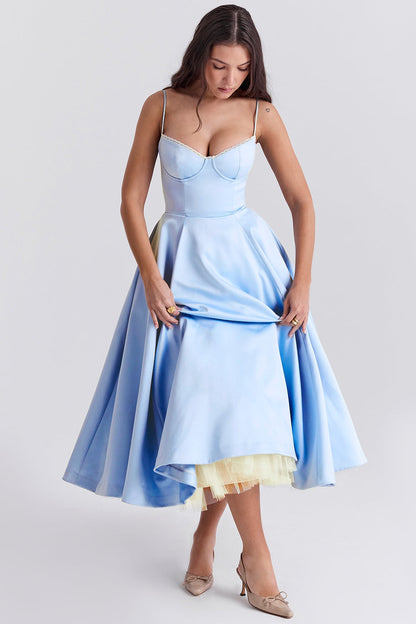 Daisy | Women's Structured Corset Satin Midi Dress