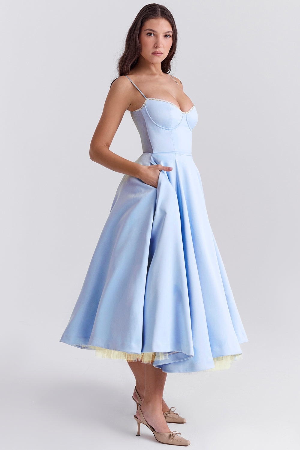 Daisy | Women's Structured Corset Satin Midi Dress