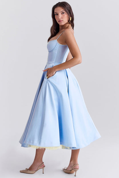 Daisy | Women's Structured Corset Satin Midi Dress