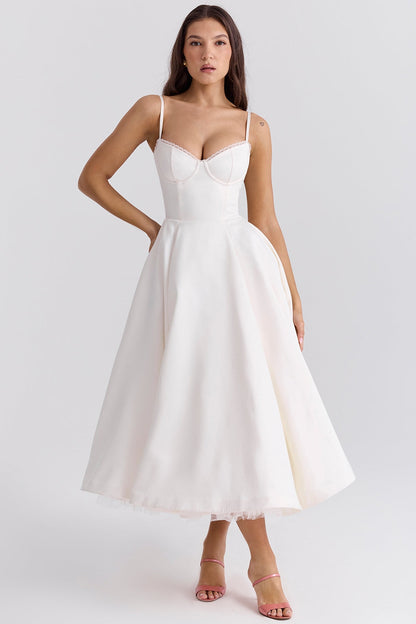 Daisy | Women's Structured Corset Satin Midi Dress
