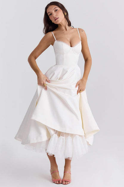 Daisy | Women's Structured Corset Satin Midi Dress