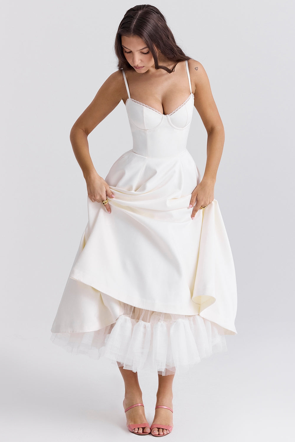 Daisy | Women's Structured Corset Satin Midi Dress