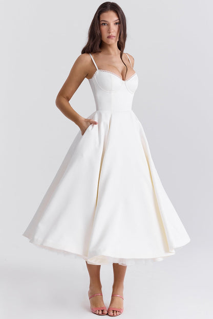 Daisy | Women's Structured Corset Satin Midi Dress