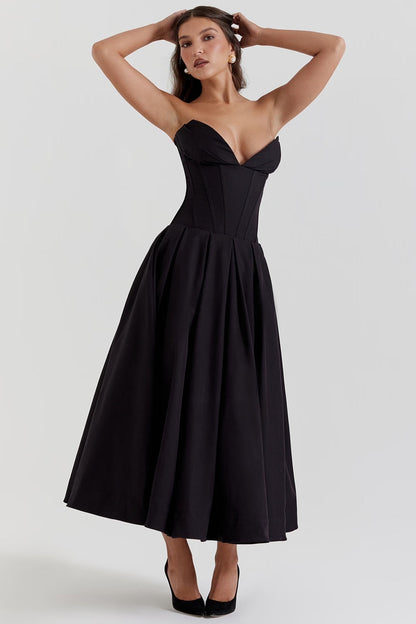 Nyssa | Women's Pleated Silhouette Corset Midi Dress