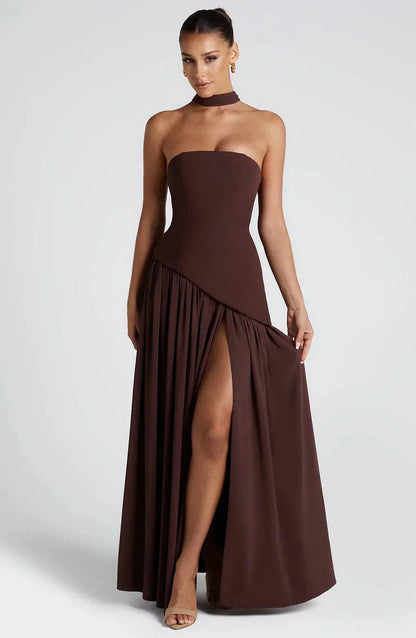 Donna | Women's Sculpted Asymmetrical Strapless Maxi Dress With Scarf