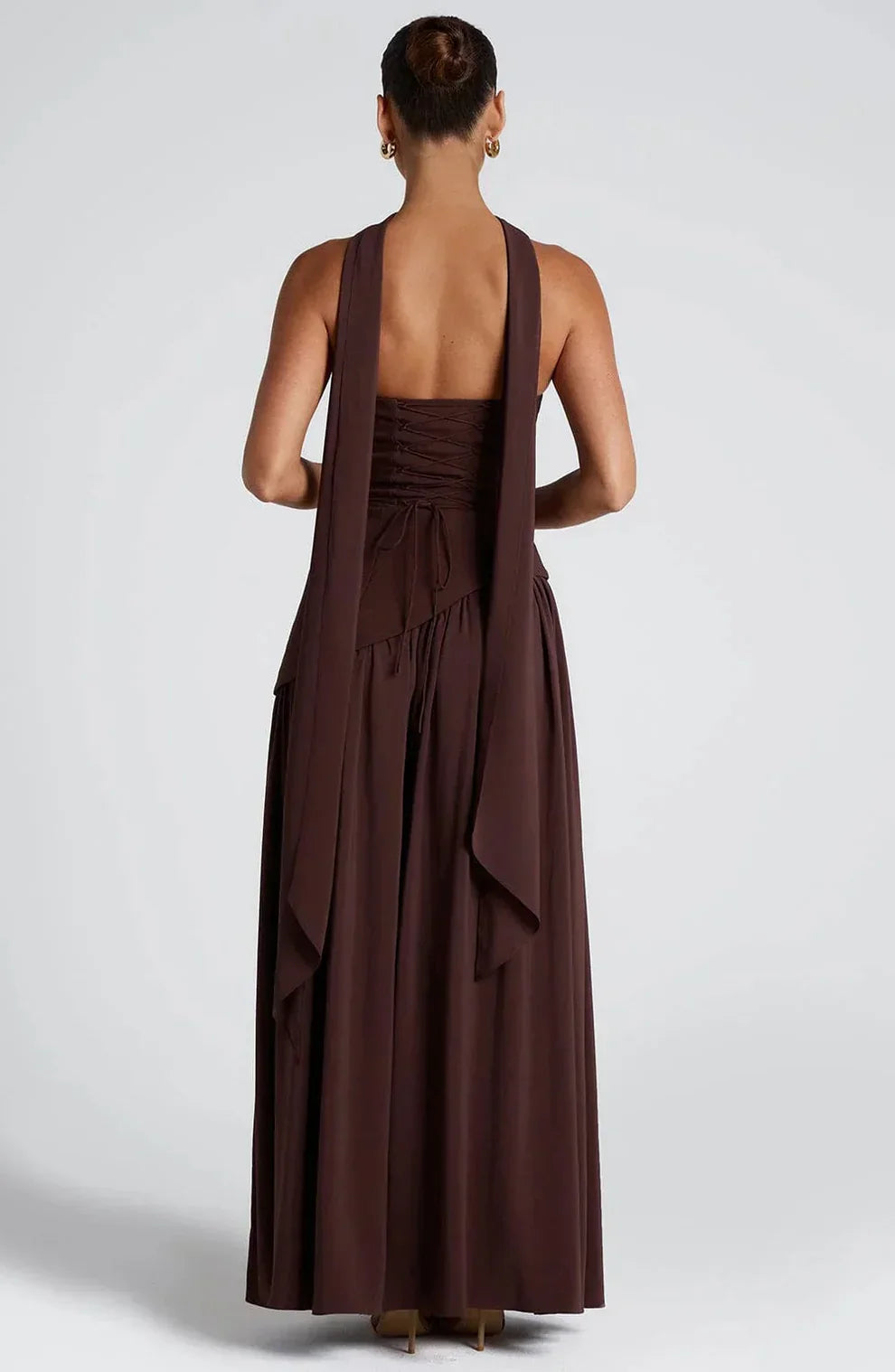 Donna | Women's Sculpted Asymmetrical Strapless Maxi Dress With Scarf
