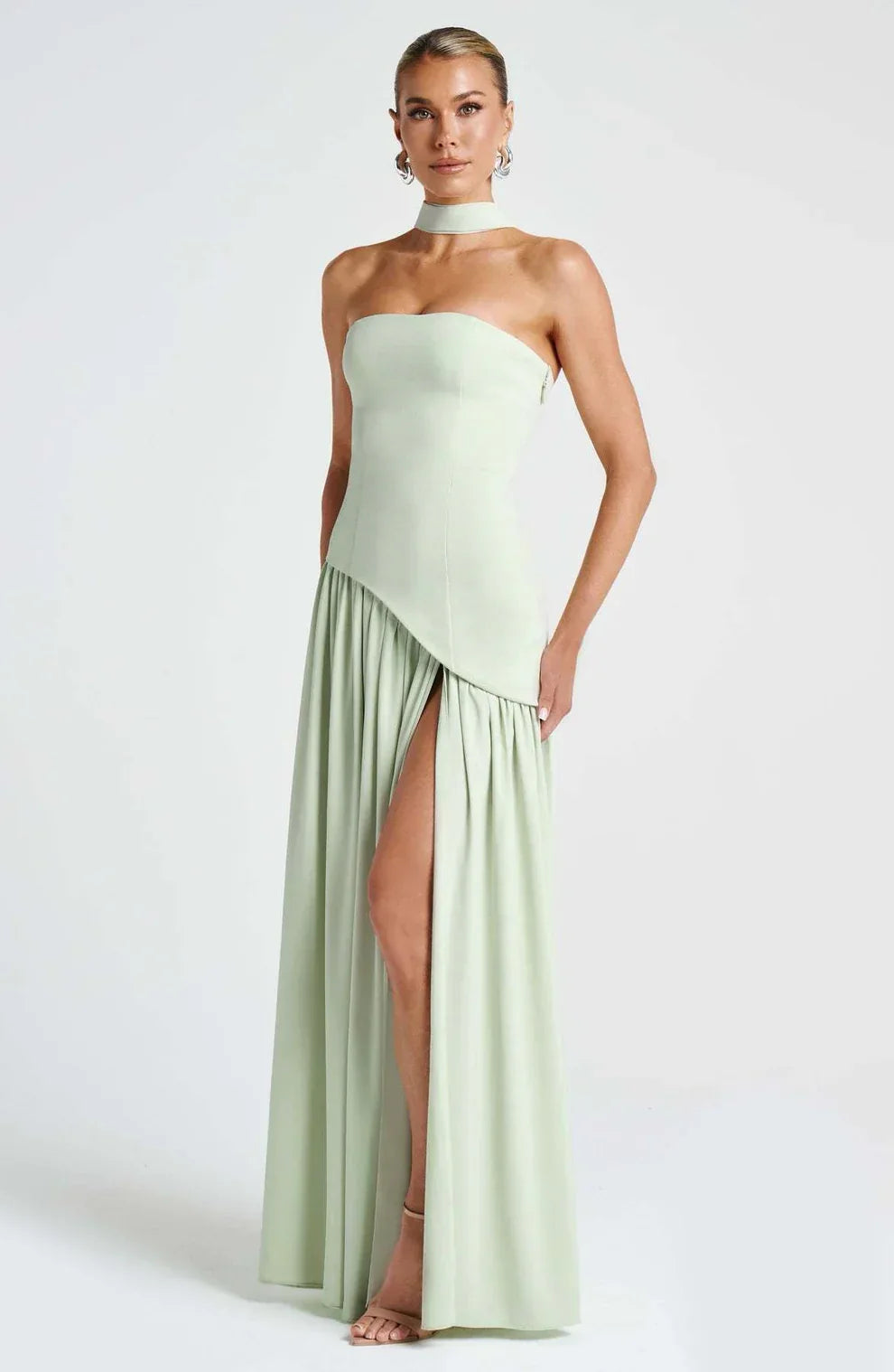 Donna | Women's Sculpted Asymmetrical Strapless Maxi Dress With Scarf
