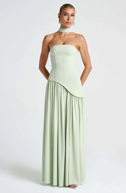 Donna | Women's Sculpted Asymmetrical Strapless Maxi Dress With Scarf