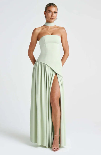 Donna | Women's Sculpted Asymmetrical Strapless Maxi Dress With Scarf