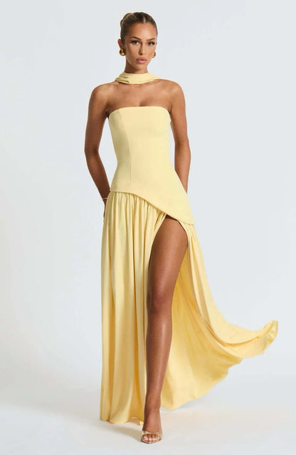 Donna | Women's Sculpted Asymmetrical Strapless Maxi Dress With Scarf