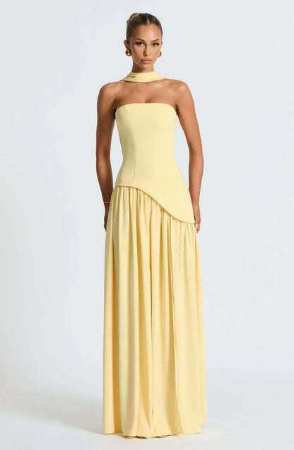 Donna | Women's Sculpted Asymmetrical Strapless Maxi Dress With Scarf