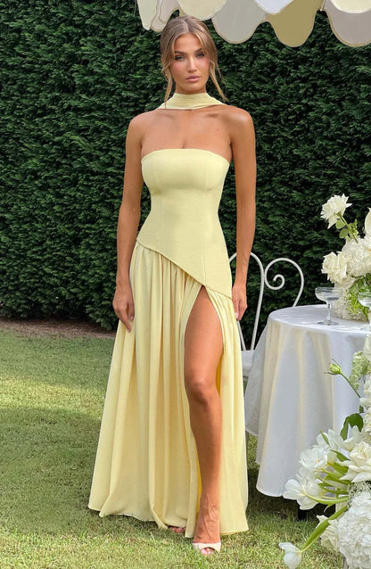 Donna | Women's Sculpted Asymmetrical Strapless Maxi Dress With Scarf