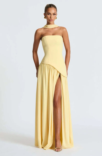 Donna | Women's Sculpted Asymmetrical Strapless Maxi Dress With Scarf