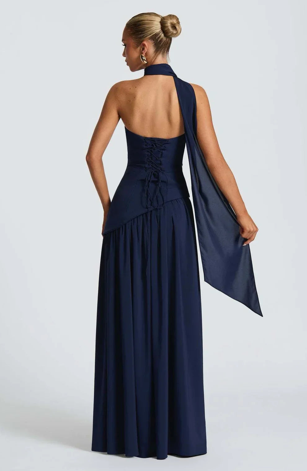 Donna | Women's Sculpted Asymmetrical Strapless Maxi Dress With Scarf