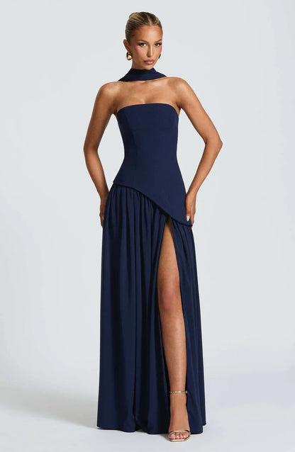 Donna | Women's Sculpted Asymmetrical Strapless Maxi Dress With Scarf