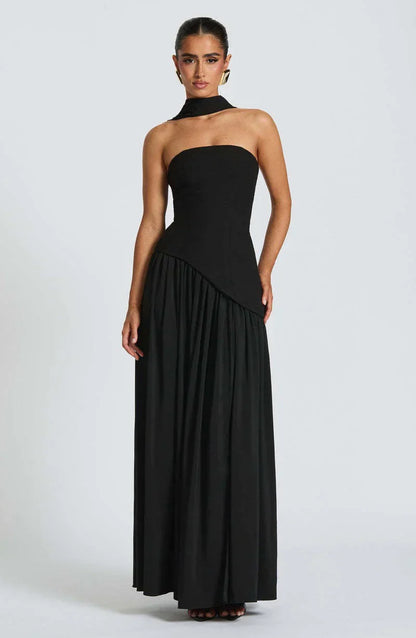 Donna | Women's Sculpted Asymmetrical Strapless Maxi Dress With Scarf