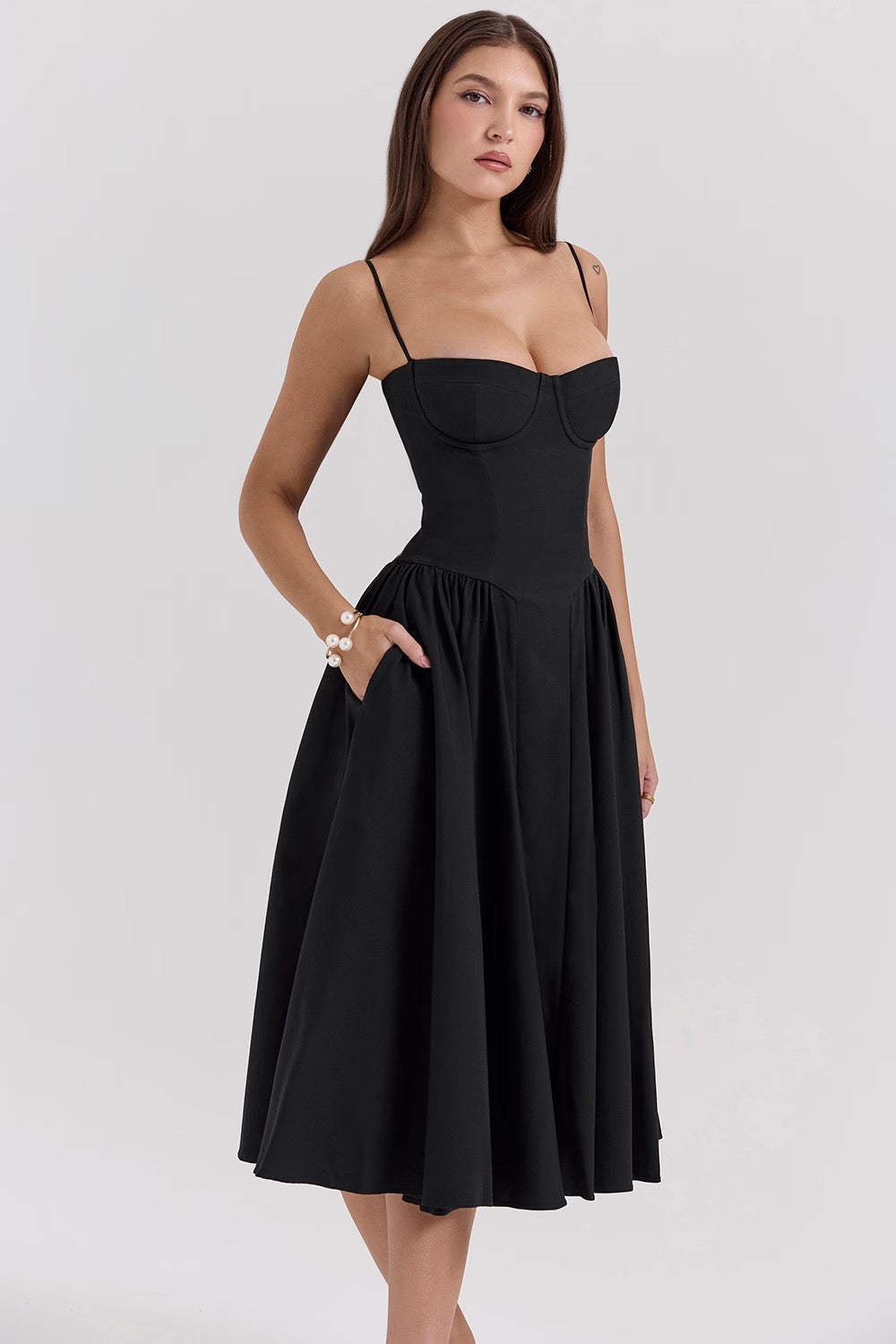 Charlotte | Women's Underwired Sweetheart Twill Boned Midaxi Gown