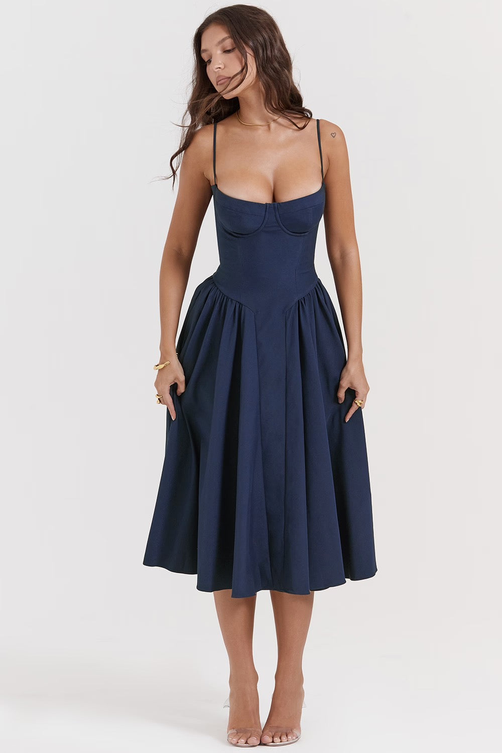 Charlotte | Women's Underwired Sweetheart Twill Boned Midaxi Gown