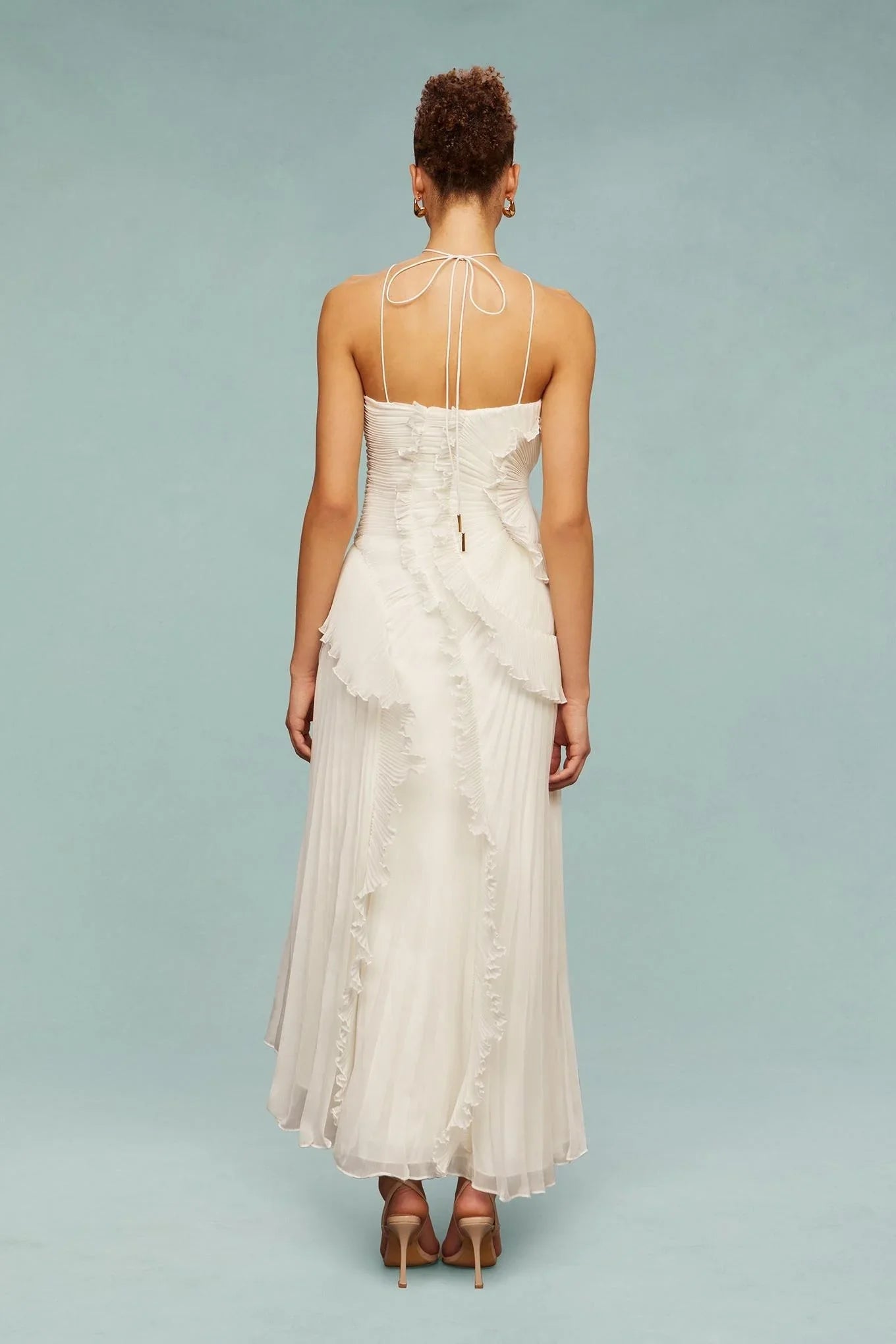 Elisia | Women's Pleated Chiffon Asymmetrical Halter Maxi Dress