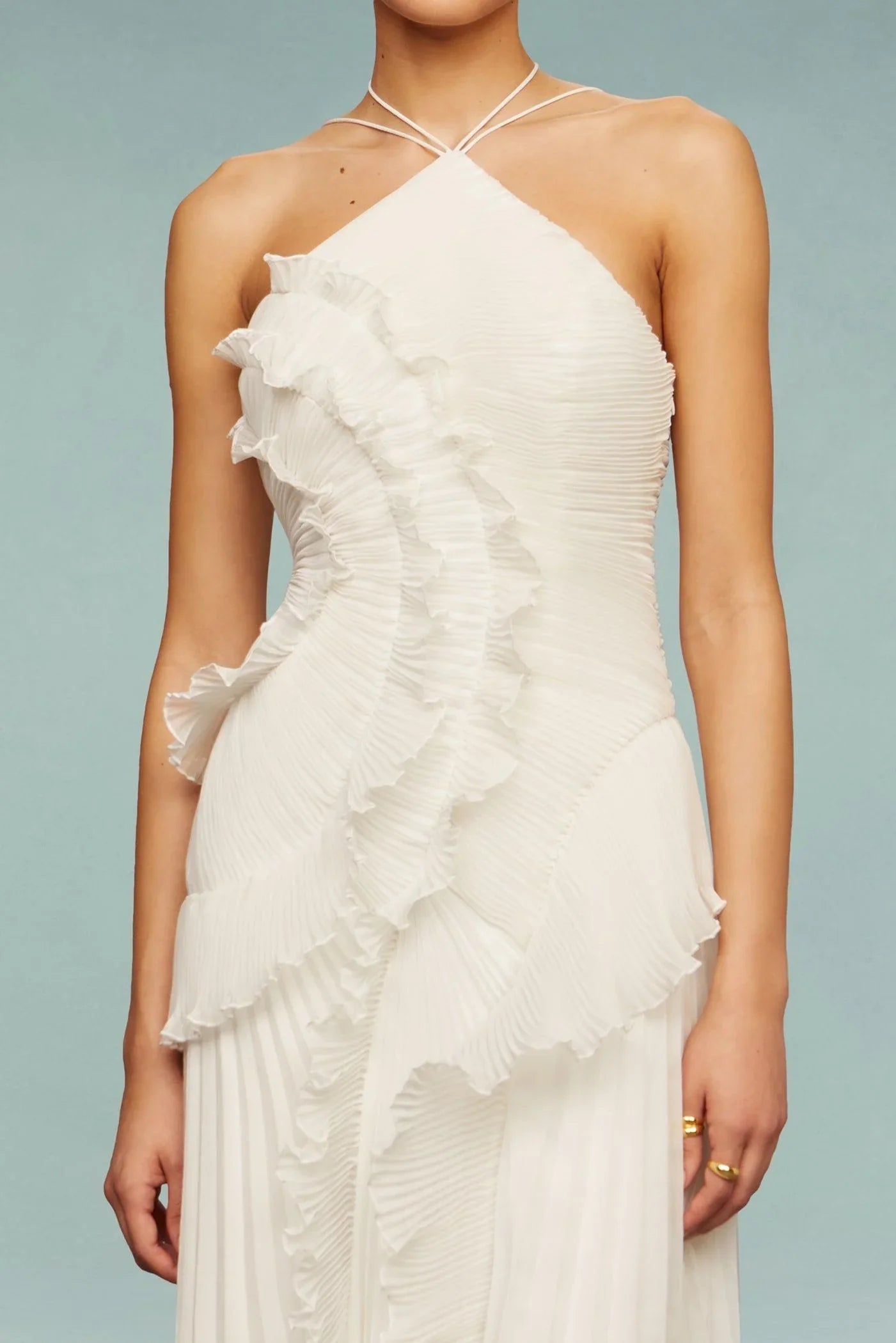 Elisia | Women's Pleated Chiffon Asymmetrical Halter Maxi Dress