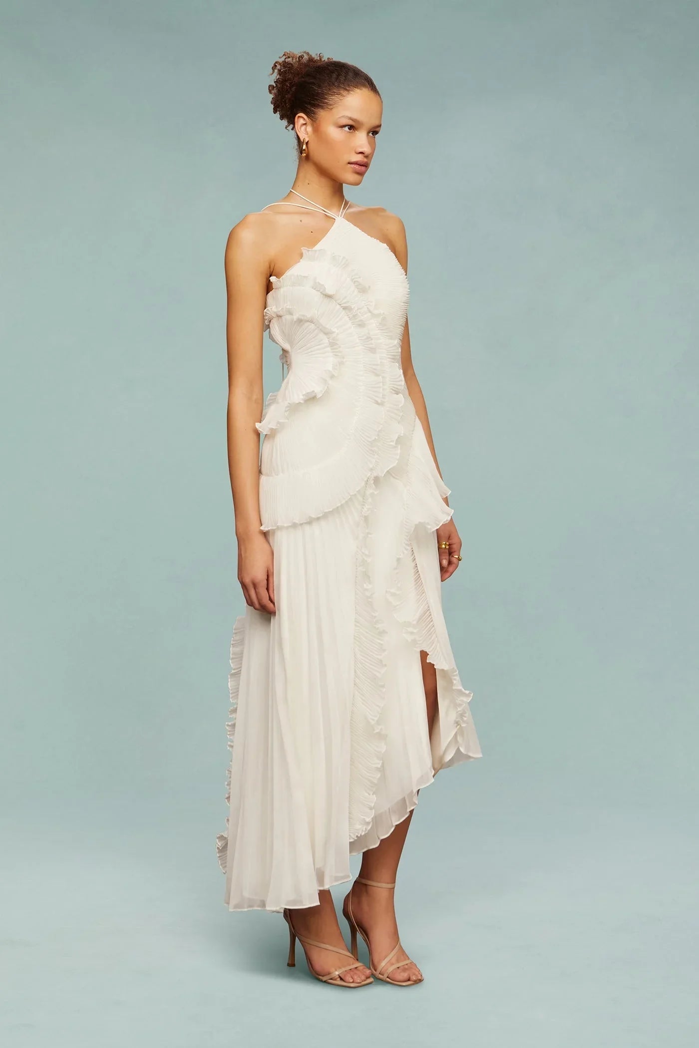 Elisia | Women's Pleated Chiffon Asymmetrical Halter Maxi Dress