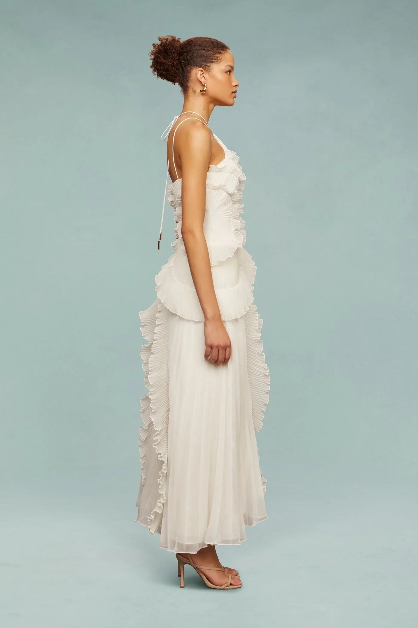 Elisia | Women's Pleated Chiffon Asymmetrical Halter Maxi Dress