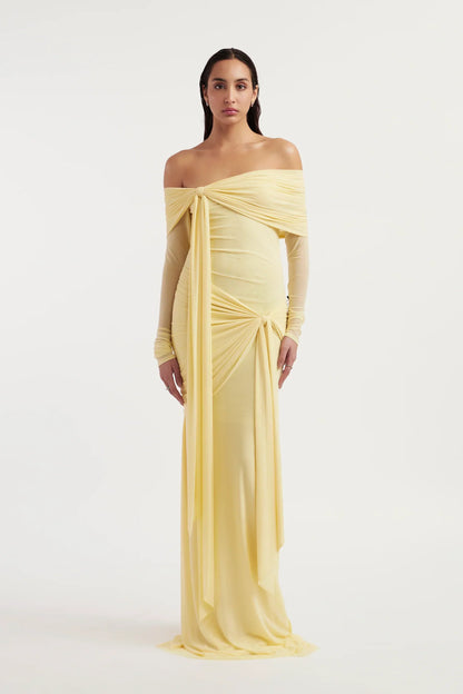 Helena | Women's Mesh Illusion Drape Maxi Dress