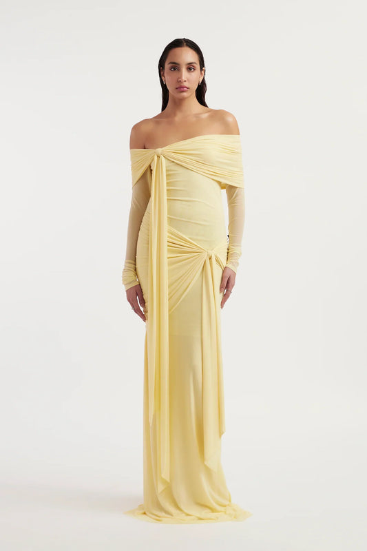 Helena | Women's Mesh Illusion Drape Maxi Dress